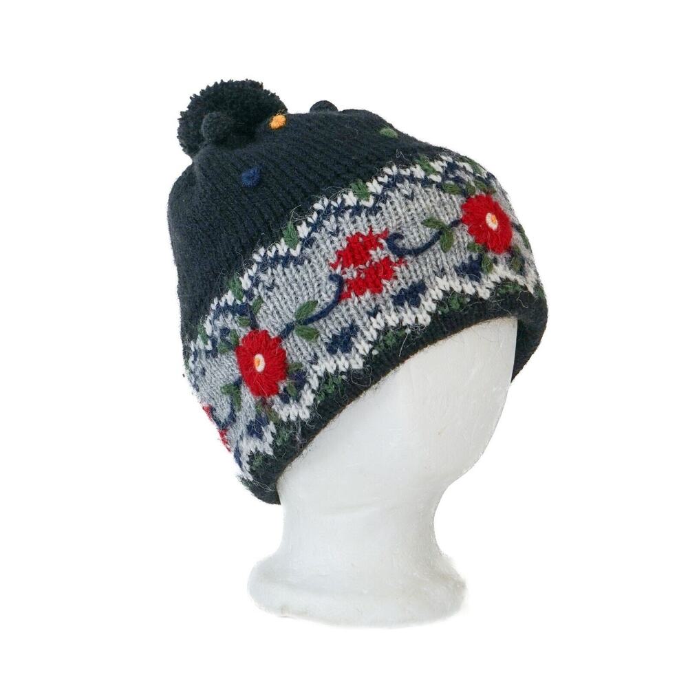 Neckworks Peru Alpaca Floral embroidery BEANIE Winter Hat Boho Cottagecore Fairy